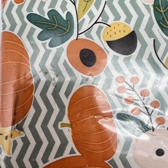 Vinyl Tablecloth 52" x 70" Rectangle Orange Teal Pumpkins Leaves Acorns - Picture 7 of 8